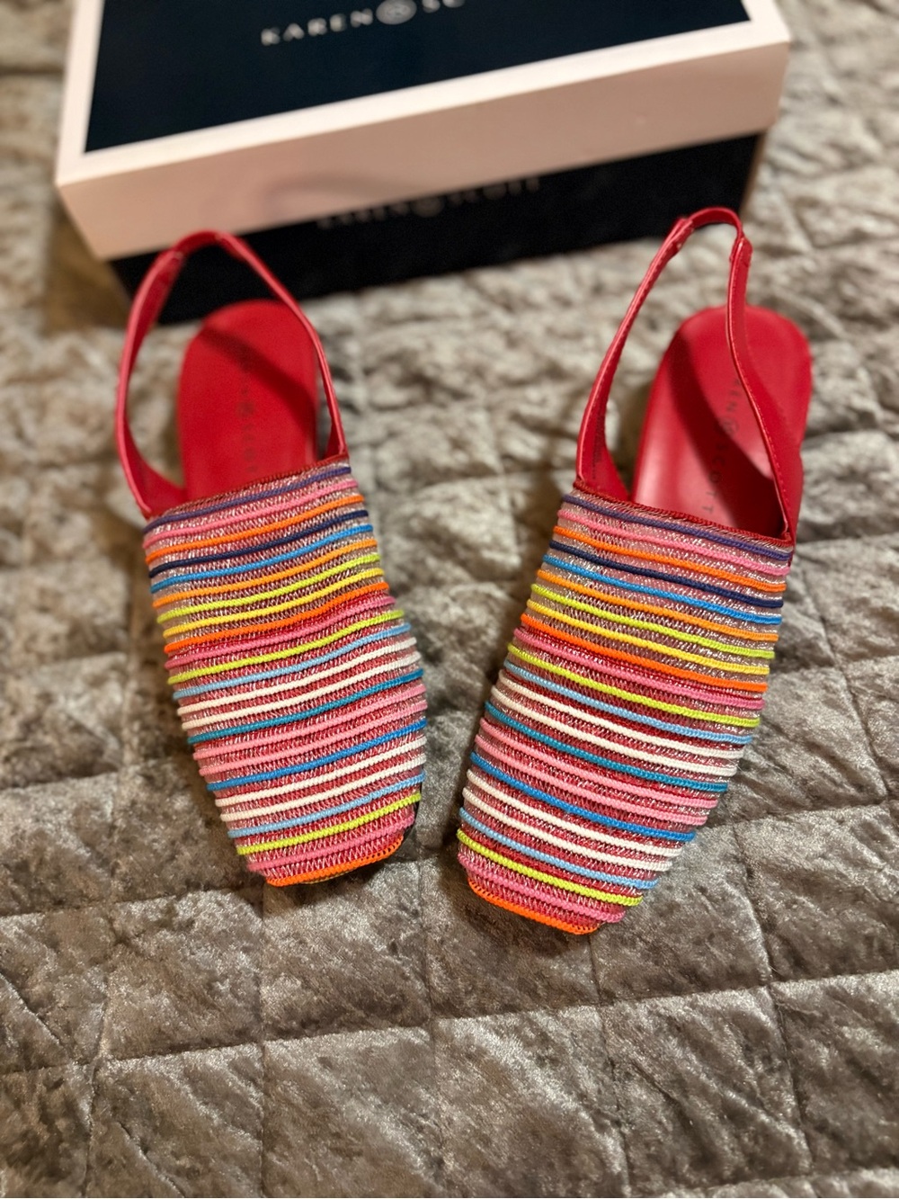 Karen Millen Red Multicolor Striped Slingback Mules #1401